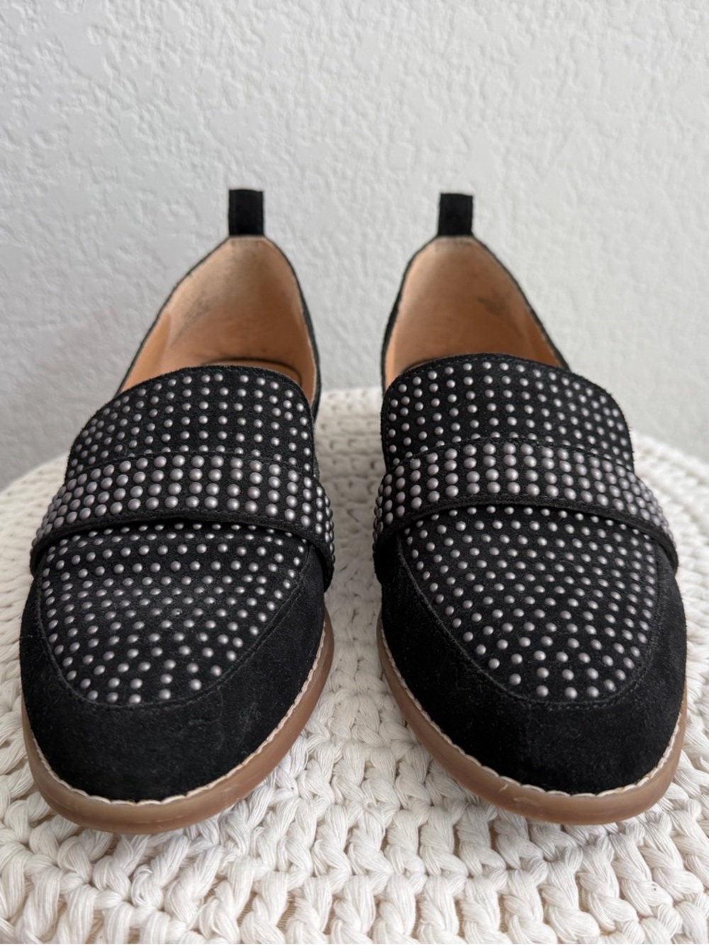 Crown Vintage Black Studded Suede Loafers